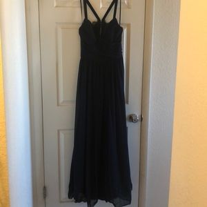Floor length navy bridesmaid dress